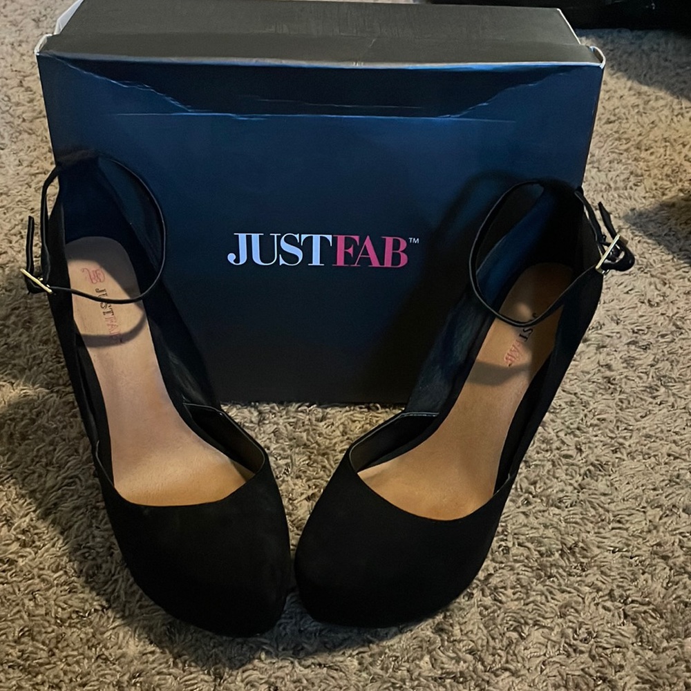 JustFab Black Suede Danika Heels - 8